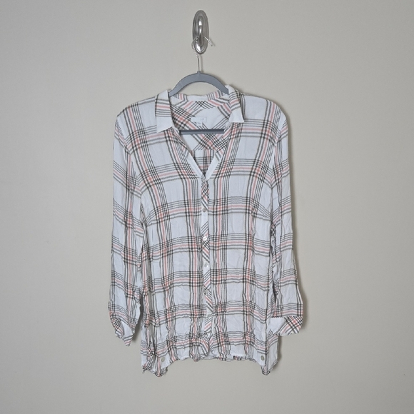J. Jill White/Gray/Peach Long Sleeve Rayon Button Down Blouse Top Size Large - Picture 1 of 10